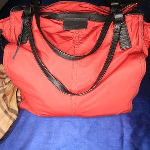 Burberry Buckleigh Military Nylon Red/Black Leather-Trim Tote (Good Condition)